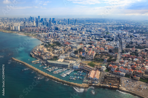Tel Aviv, ISRAEL-February 24, 2019: Panoramic view of tel Aviv from Jaffa. © mikefuchslocher
