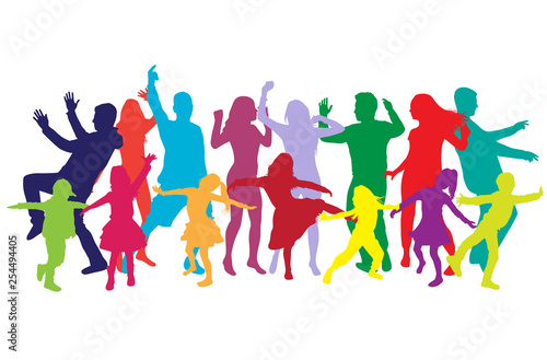 Happy family, dancing silhouettes.