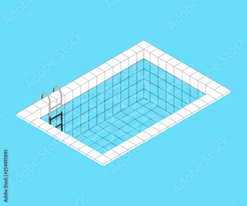 Isometric swimming pool. Swimming pool with stairs and water. Vector illustration