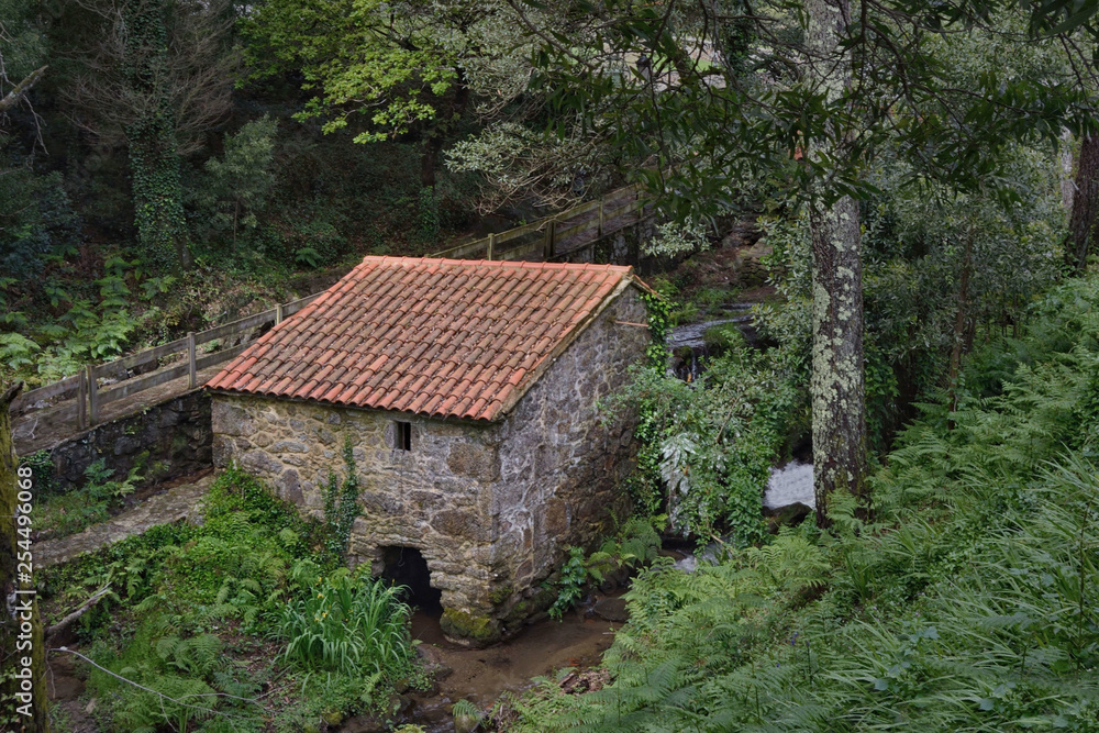 Traditional watermill in Galicia, Northern Spain. It was used to mill corn and cereal. It used to set up in torrents and rushing waters. Traditional watermill in Galicia, Northern Spain. It was used to mill corn and cereal. It used to set up in torrents and rushing waters.