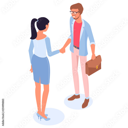  man and woman handshaking 