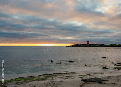 Punta Carola Beach at sunset, San Cristobal or Chatham Island, Galapagos, Ecuador