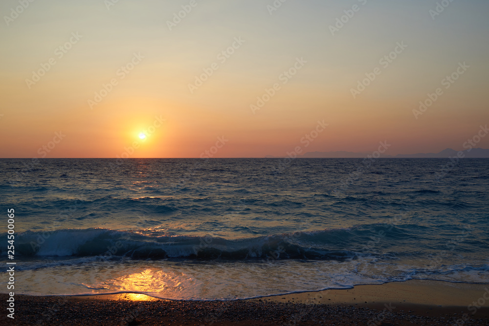 Sunset aegean sea rhodes island greece