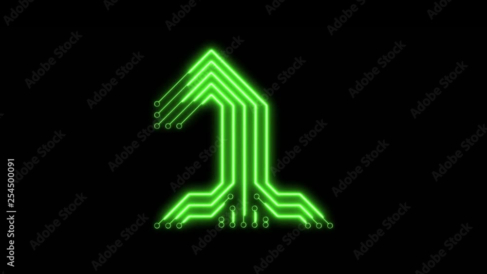 Animated green neon glowing number 1 as circuit board style Animated green neon glowing number 1 as circuit board style