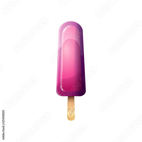 Fruit pink ice cream on stick isolated on white background