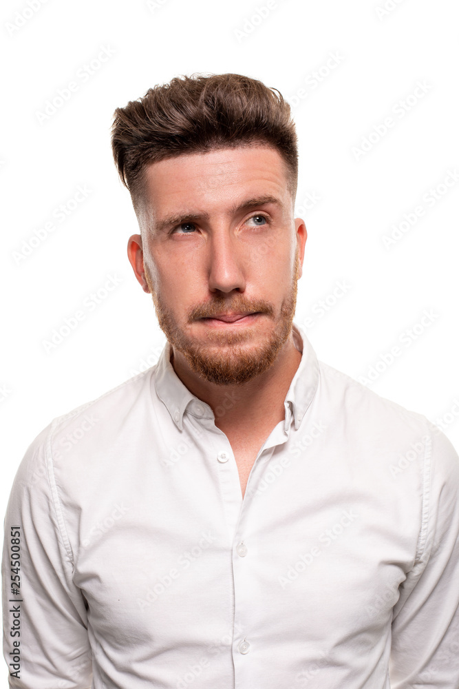 Studio photo of a good-looking man in a white shirt, isolated over a white background Studio photo of a good-looking man in a white shirt, isolated over a white background