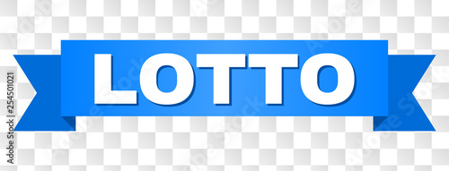 LOTTO text on a ribbon. Designed with white caption and blue stripe. Vector banner with LOTTO tag on a transparent background.