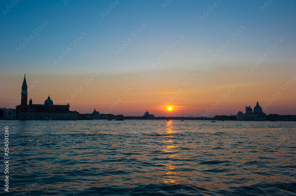 Gorgeous sunset in Venice with view on lagoon.