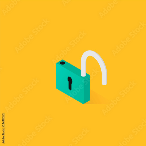 Open lock isometric icon. Vector