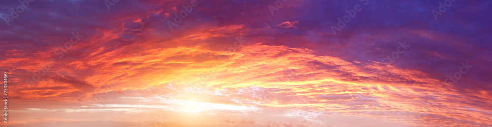 Sunny bright sunset or sunrise sky banner