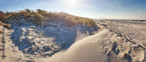 Fototapeta Naklejka Na Ścianę i Meble -  Sand dunes and windy beach in Hiddensee island on the Baltic coast of Germany, panorama