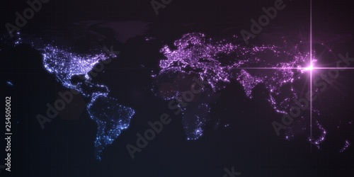 power of japan, energy beam on tokyo. dark map with illuminated cities and human density areas. 3d illustration