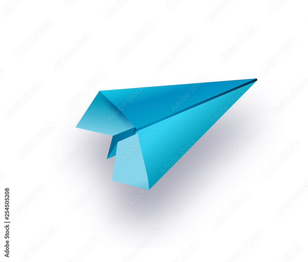 Flat lay of blue paper plane and blank paper on pastel white color background. Flat lay of blue paper plane and blank paper on pastel white color background.