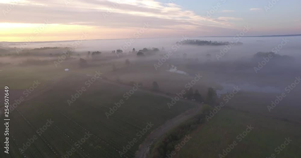 Swedish landscape with fog, aerial shot Swedish landscape with fog, aerial shot