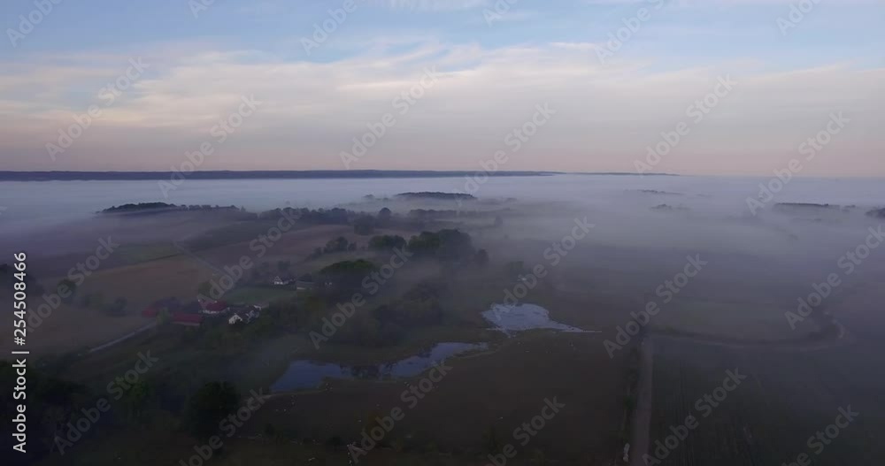 Swedish landscape with fog, aerial shot Swedish landscape with fog, aerial shot