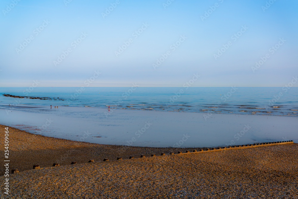 Hastings beach at dusk, East Sussex, England, UK