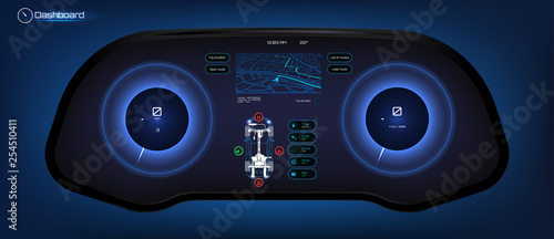 Car HUD dashboard. Futuristic user interface HUD and Infographic elements. Abstract virtual graphic touch user interface