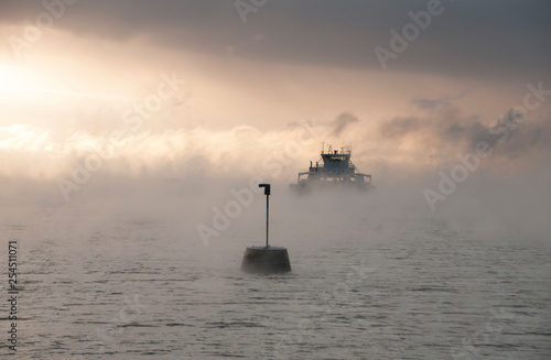 ferry in a fog