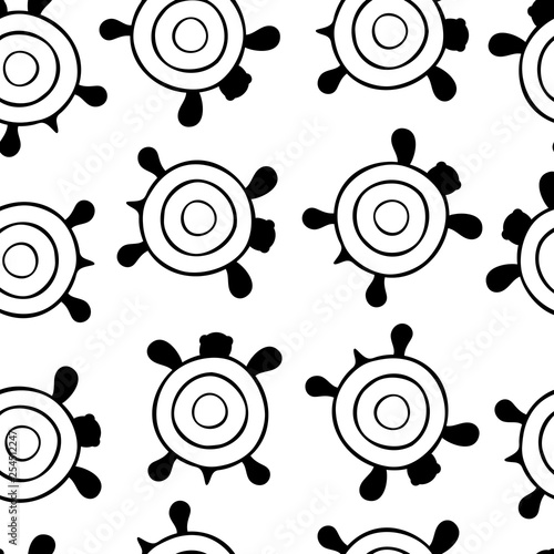 Seamless vector pattern. Turtles, black contour on a transparent forn.