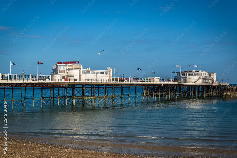 Worthing Pier, a Grade II listed building opened in 1862, Worthing, West Sussex, England, UK