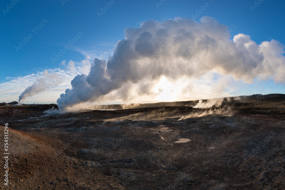 View of Gunnuhver geothermal area and power plant at Reykjanes peninsula, Keflavik, Iceland Hot springs near The Blue Lagoon geothermal spa is one of the most visited attractions in Iceland