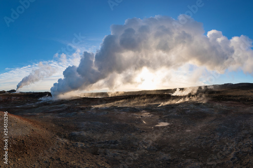 View of Gunnuhver geothermal area and power plant at Reykjanes peninsula, Keflavik, Iceland Hot springs near The Blue Lagoon geothermal spa is one of the most visited attractions in Iceland © Michal