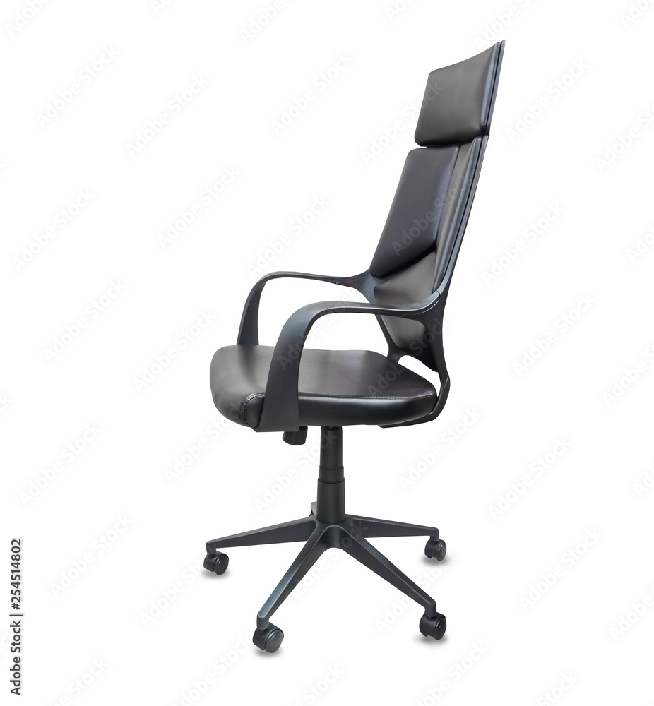 The profile view of office chair from black leather. Isolated The profile view of office chair from black leather. Isolated