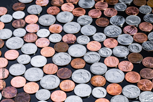 Coin background. Pennies Quarters  Cents. 