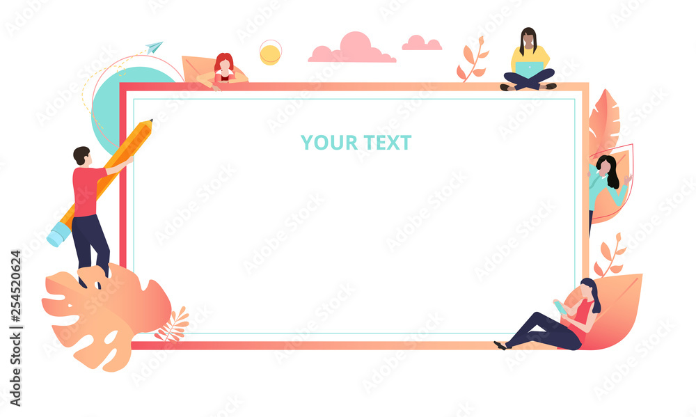 White and coral paper banner with people and space for your text, flat style. White and coral paper banner with people and space for your text, flat style.
