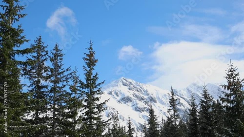 Mountain peaks completely snowy with new snow during the trek in Zakopane in Poland
