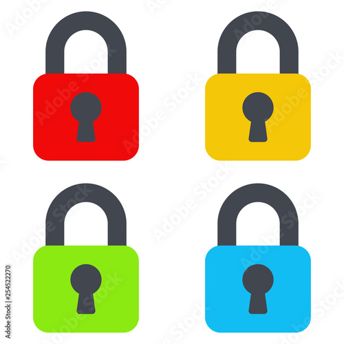 Locks. Set of Multicolored Lock. Safety and security. Vector illustration. EPS 10.