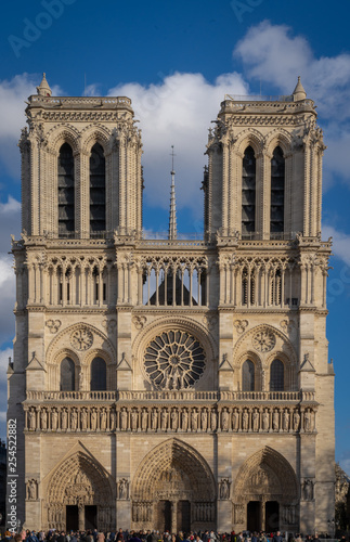 Paris, France - 03 10 2019: façade of Notre-Dame of Paris