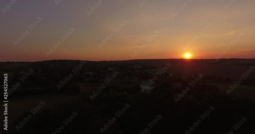 Aerial shot, Small chapel and sunset Aerial shot, Small chapel and sunset