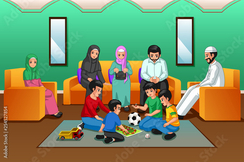 Muslim Family Playing in the Living Room