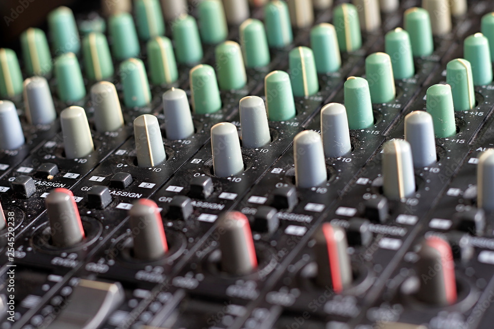 Music mixing desk in a recording studio Music mixing desk in a recording studio