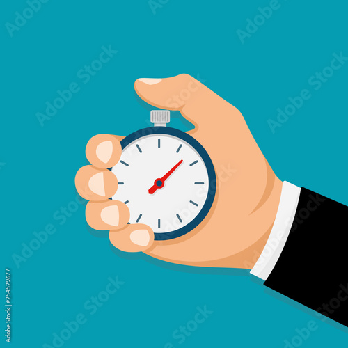 Stopwatch in male hand. Vector