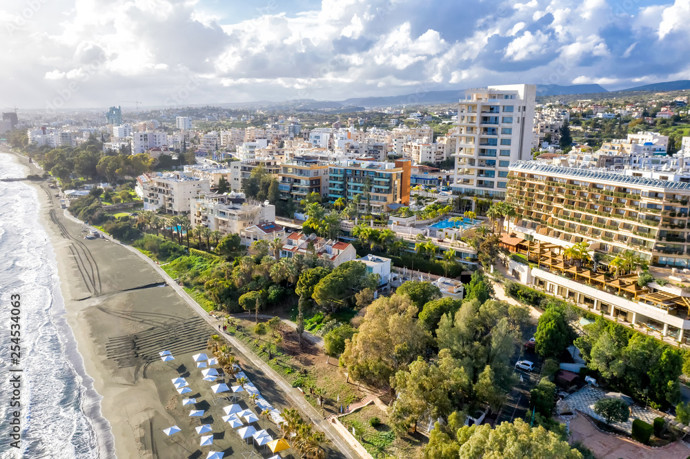 Aerial view of Limassol city, a famous tourist resort, Cyprus