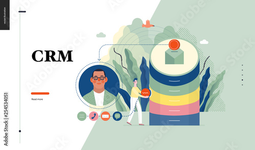 Technology 1 - CRM Customer Relationship Management - modern flat vector concept digital illustration of data collecting from user and providing result data. Creative landing web page design template