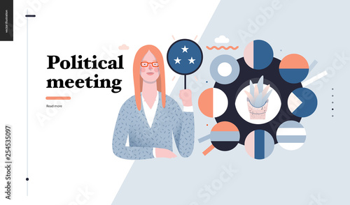Technology 3 - Political meeting - flat vector concept digital illustration political meeting metaphor. Creative landing web page design template