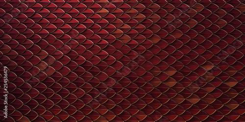 red and gold dragon reptile fish snake skales pattern backround. dragon skin 3d rendered background photo