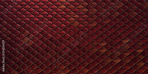 red and gold dragon reptile fish snake skales pattern backround. dragon skin 3d rendered background