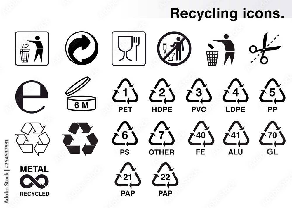 Set of icons for packaging and recycling. Vector elements. Ready for use in your design. EPS10