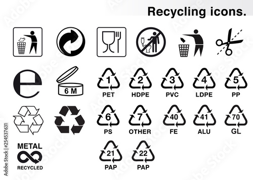 Set of icons for packaging and recycling. Vector elements. Ready for use in your design. EPS10