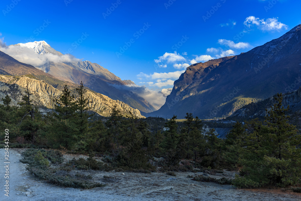 Landscape view on the Annapurna circuit near Manang, Nepal Landscape view on the Annapurna circuit near Manang, Nepal