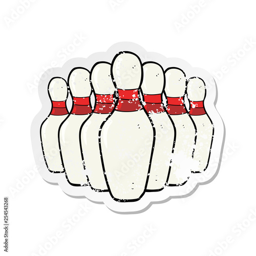 retro distressed sticker of a cartoon bowling pins