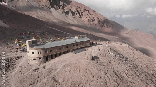 Camping and Meteorological station In The Big Mountains. Mount Kazbek, Georgia. photo