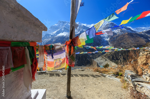View to the Annapurna mountain range from a monastery, Himalaya, Nepal