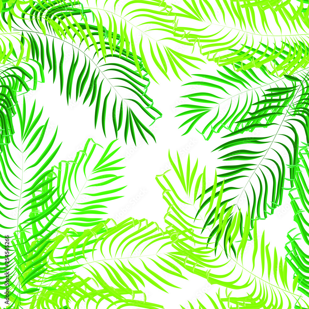 Vector seamless summer palm leaves on white background.
