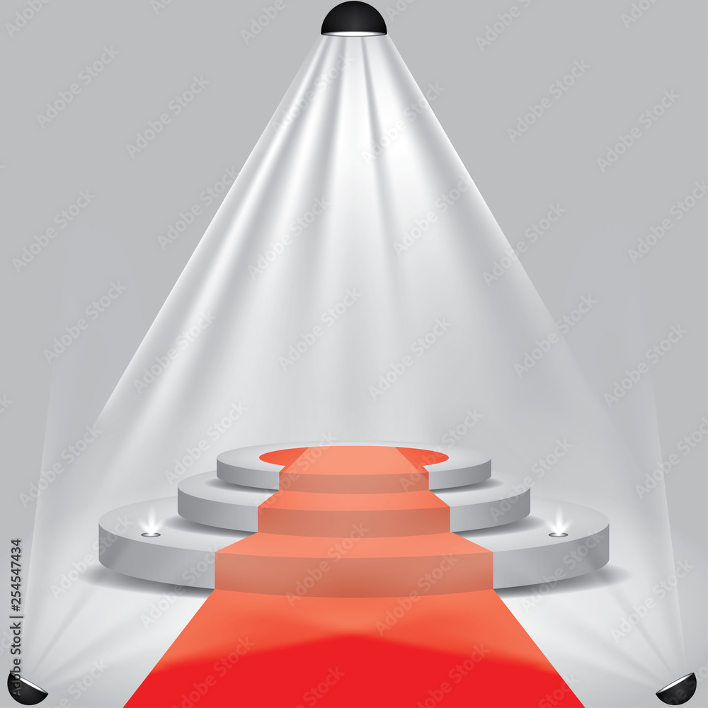 Obraz premium Red carpet to podium stage with spotlights vector art illustration