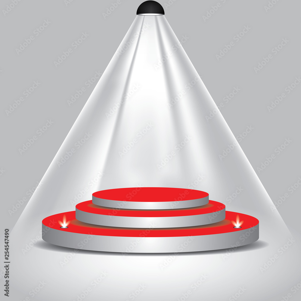 Obraz premium Red carpet to podium stage with spotlights vector art illustration
